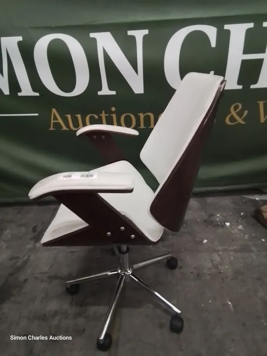 DESIGNER HANS SMYTHE LANGLEY STREET ERGONOMIC ADJUSTABLE CHAIR WHITE FAUX LEATHER 