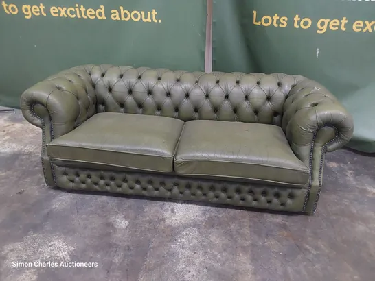 DESIGNER TWO SEATER CHESTERFIELD SOFA GREEN LEATHER