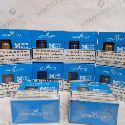 BOX OF APPROX 10 VANDY VAPE MESH RDA IN ASSORTED COLOURS- BLACK/SILVER/BLUE