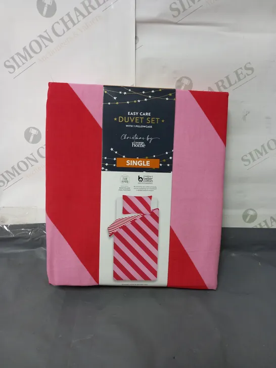 CHRISTMAS BY GEORGE HOME SINGLE RED AND PINK STRIPED DUVET SET