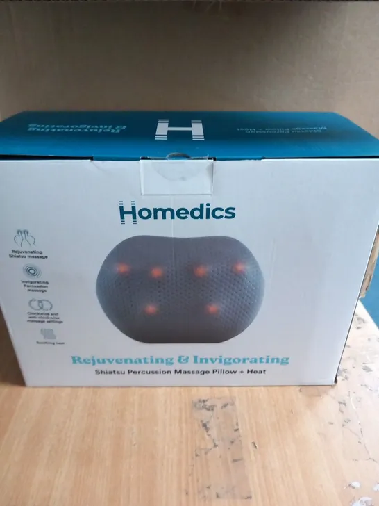 BRAND NEW BOXED HOMEDICS REJUVENATING AND INVIGORATING SHIATSU PERCUSSION MASSAGE PILLOW AND HEAT