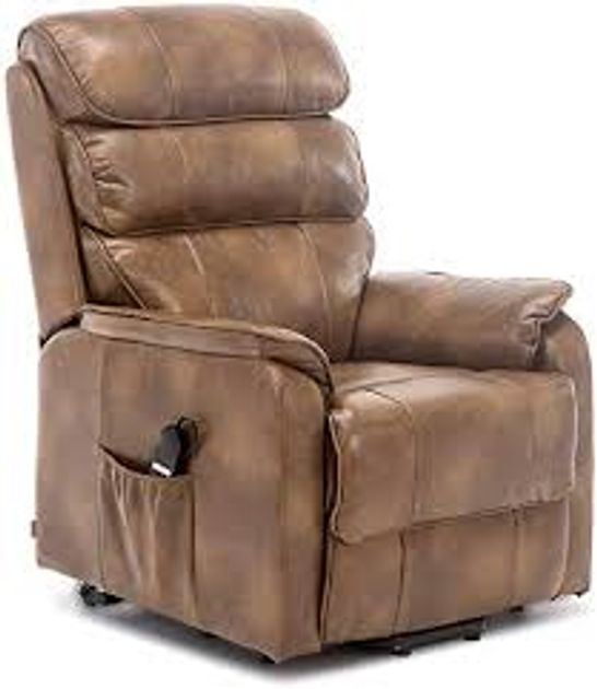 BOXED BUCKINGHAM TAN FAUX LEATHER DUAL RISE RECLINER ARMCHAIR (2 BOXES) RRP £599.99