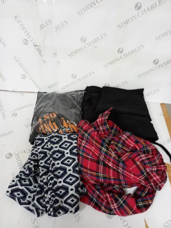 LARGE BOX OF ASSORTED CLOTHING ITEMS IN VARIOUS COLOURS AND SIZES INCLUDING TROUSERS , TOPS AND JUMPERS 