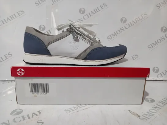 BOXED PAIR OF RIEKER SNEAKERS WITH REMOVABLE INSOLE COMBINATION BLUE UK SIZE 6.5