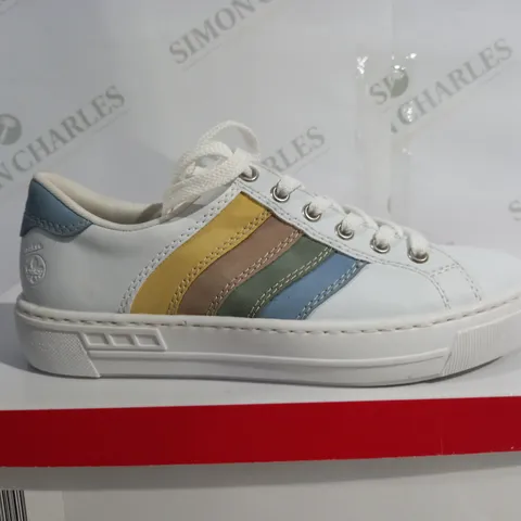BOXED RIEKER ANTISTRESS WHITE RAINBOW TRAINERS - SIZE 6