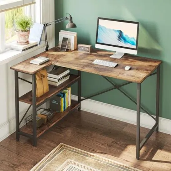 BOXED L-SHAPE COMPUTER DESK RUSTIC BROWN