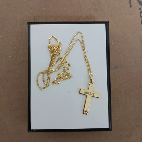 THE PERSONALISED MEMENTO COMPANY PERSONALISED 9CT GOLD CROSS WITH STERLING SILVER HEART AND CUBIC ZIRCONIA PENDANT NECKLACE