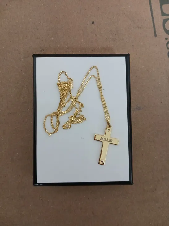 THE PERSONALISED MEMENTO COMPANY PERSONALISED 9CT GOLD CROSS WITH STERLING SILVER HEART AND CUBIC ZIRCONIA PENDANT NECKLACE