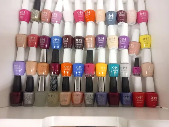 APPROXIMATELY 65 ASSORTED O.P.I. ASSORTED GEL COLOURS AND NAIL LACQUER