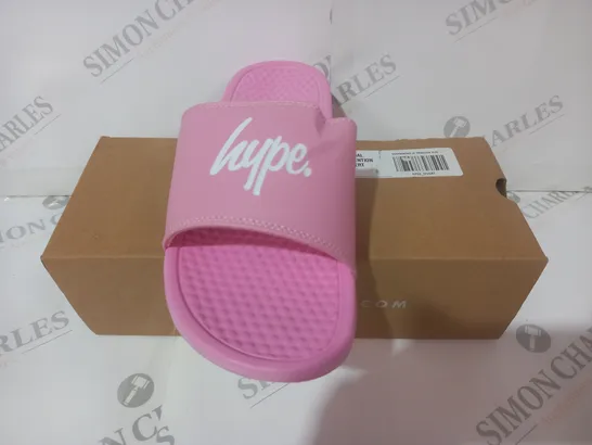 BOXED PAIR OF HYPE LOGO SLIDERS IN PINK UK SIZE 10