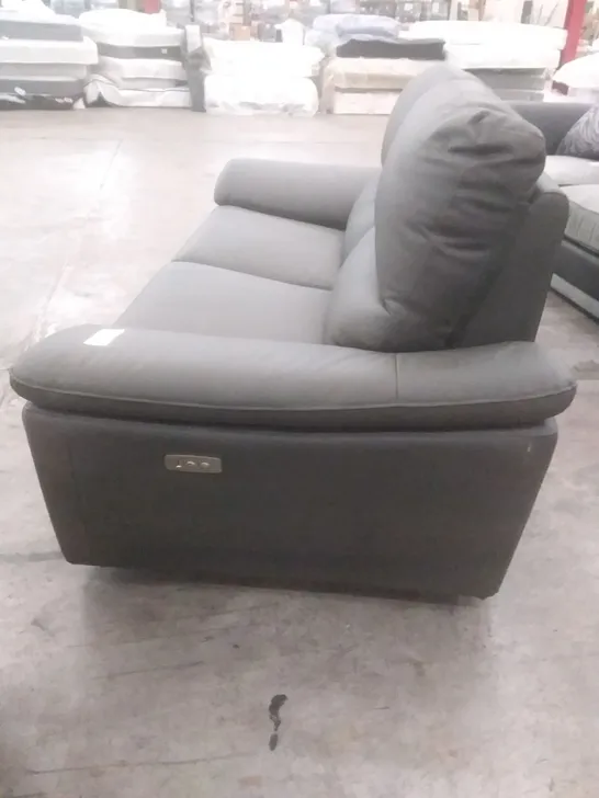 DESIGNER POWER RECLINING 3 SEATER SOFA CHARCOAL LEATHER