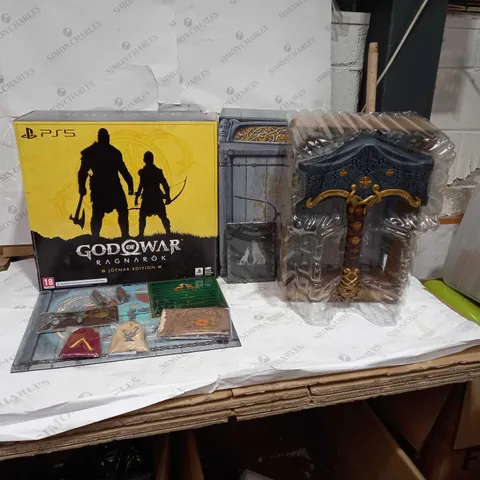 GOD OF WAR RAGNAROK JOTNAR EDITION INCLUDING 16" MJOLNIR REPLICA, KNOWLEDGE KEEPER'S SHRINE, 2" VANIR TWINS CARVING, BROOK'S DICE SET, LEGENDARY DRAUPNIR RING, YGGDRASIL CLOTH MAP, FALCON, BEAR & WOLF