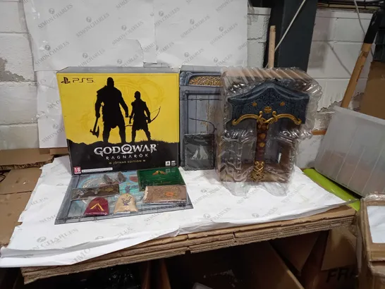 GOD OF WAR RAGNAROK JOTNAR EDITION INCLUDING 16" MJOLNIR REPLICA, KNOWLEDGE KEEPER'S SHRINE, 2" VANIR TWINS CARVING, BROOK'S DICE SET, LEGENDARY DRAUPNIR RING, YGGDRASIL CLOTH MAP, FALCON, BEAR & WOLF