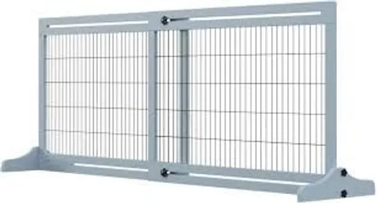 BOXED PAWHUT FREESTANDING DOG GATE, FOLDABLE PET FENCE, INDOOR WOOD BARRIER, STAIR GATE WITH SUPPORT FEET, FOR DOORWAY, HALLWAY, SMALL AND MEDIUM DOGS, 69H X 104-183 CM, BLUE-GREY