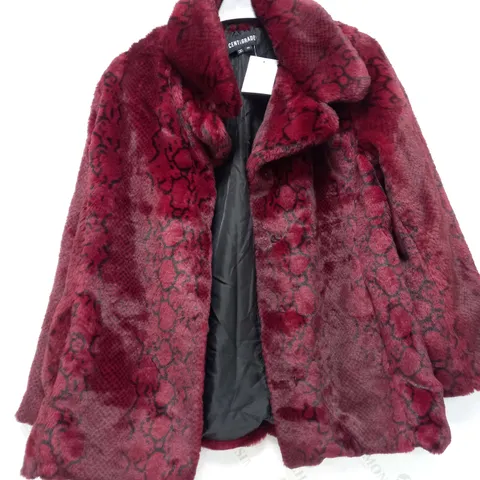 CENTIGRADE SHORT FAUX FUR COAT IN BURGUNDY - XL