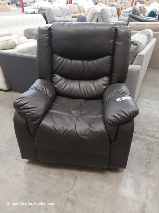 DESIGNER MANUAL RECLINING EASY CHAIR BROWN LEATHER 