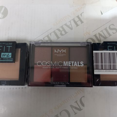 LOT OF 3 MAKE UP ITEMS TO INCLUDE NYX COSMIC METALS SHADOW PALLETTES & MAYBELLINE FIT ME MATTE PORELESS POWDER