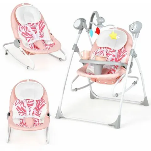 BOXED PORTABLE 2-IN-1 BABY ROCKING SWING INFANT ELECTRIC ROCKER W/ REMOTE CONTROL 3 TOYS 5-GEAR - GREY