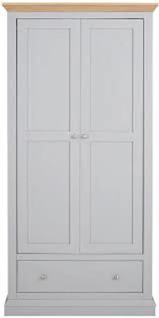 BOXED GRADE 1 HANNA 2-DOOR 1-DRAWER WARDROBE - GREY/OAK TOP (2 BOXES)