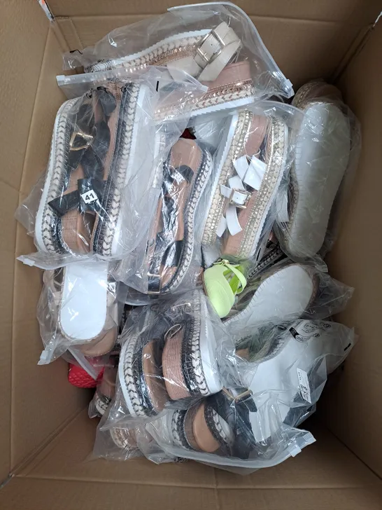 BOX OF APPROXIMATELY 20 ASSORTED PAIRS OF SHOES AND FOOTWEAR ITEMS IN VARIOUS STYLES AND SIZES