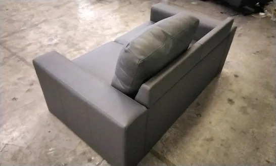 DESIGNER DARK GREY LEATHER 2 SEATER SOFA (CUSHION MISSING)