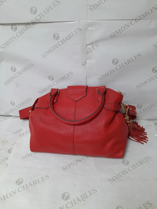 JULIEN MACDONALD TASSEL FAUX LEATHER HANDBAG IN RED WITH GOLD DETAILS