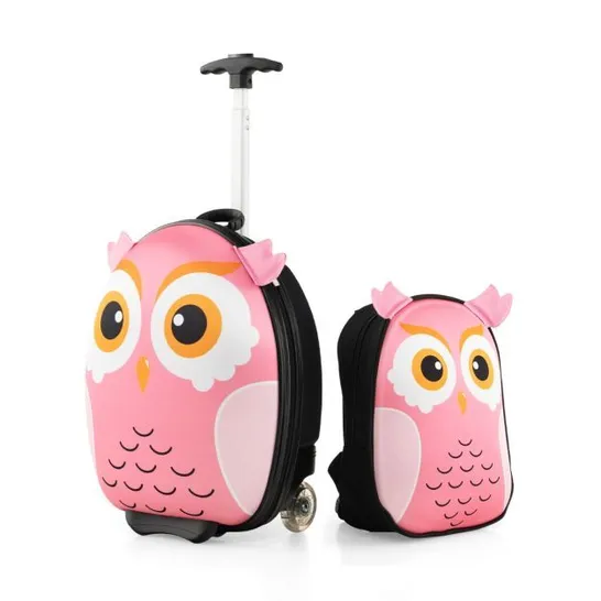 BOXED COSTWAY KIDS LUGGAGE SET WITH 40 CM KIDS CARRY-ON LUGGAGE AND 30 CM BACKPACK - PINK 