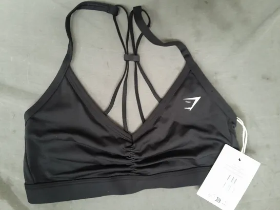 GYM SHARK RUCHED STRAPPY SPORTS BRA IN BLACK SIZE SMALL