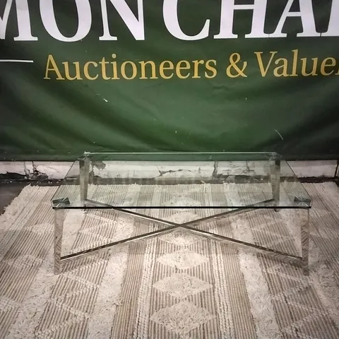 DESIGNER KESTERPORT KIMBERLEY LONG JOHN CHROME/GLASS COFFEE TABLE 