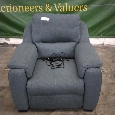 QUALITY ITALIAN DESIGNER AVOLA ATLAS DARK BLUE FABRIC POWER RECLINER ARMCHAIR