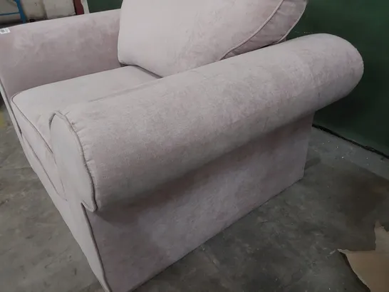 DESIGNER SCROLL ARM EASY CHAIR DUSTY PINK FABRIC 