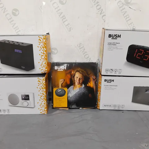 BOX OF APPROXIMATELY 15 ASSORTED ITEMS TO INCLUDE - BUSH RADIO , PORTABLE RADIO - ALARM CLOCK RADIO ETC