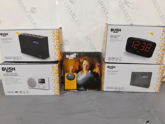 BOX OF APPROXIMATELY 15 ASSORTED ITEMS TO INCLUDE - BUSH RADIO , PORTABLE RADIO - ALARM CLOCK RADIO ETC