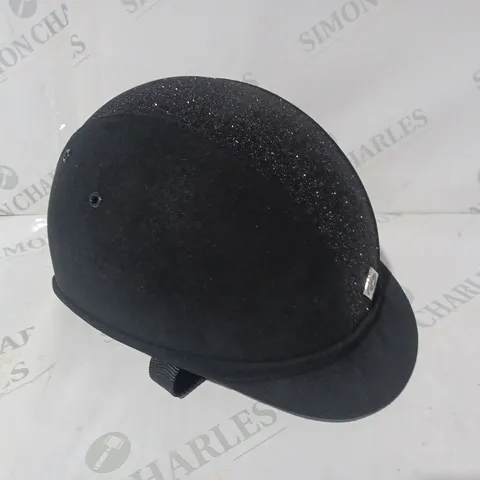 BOXED CHARLES OWEN EQUESTRIAN RIDING HELMET IN BLACK W. GLITTER EFFECT SIZE 53CM