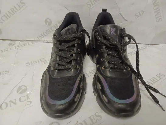 PAIR OF KOI DESIGNER VEGAN DUSTY BLACK RAINBOW MEN'S CADIAN TRAINERS - SIZE 44