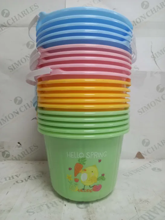 BOX OF 20 EASTER TREAT BUCKETS WITH HANDLES IN ASSORTED COLOURS AND DESIGNS 