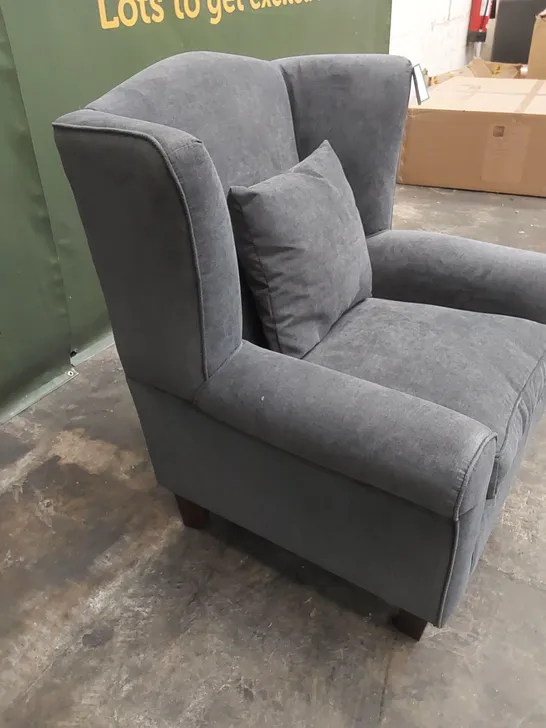 DESIGNER SMALL GREY FABRIC UPHOLSTERED ARMCHAIR