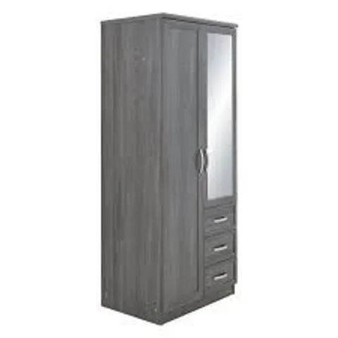 BOXED GRADE 1 CAMBERLEY 2 DOOR 3 DRAWER MIRRORED WARDROBE LIGHT OAK ( 2 BOXES)