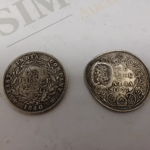 TWO ONE RUPEE COINS - 1877 AND 1840