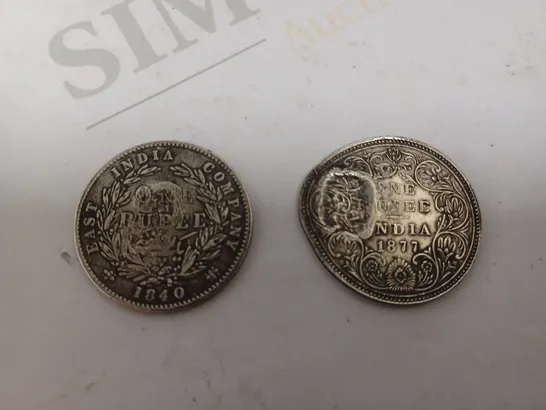 TWO ONE RUPEE COINS - 1877 AND 1840