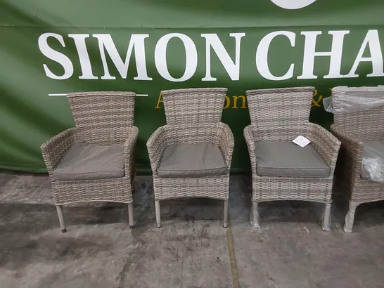 DESIGNER SET OF 6 GREY RATTAN CHAIRS WITH CUSHIONS