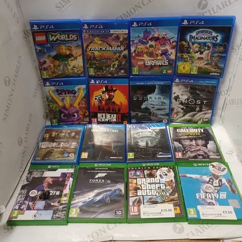 LOT OF APPROXIMATELY 27 GAMES (XBOX ONE & PS4) & DVDS TO INCLUDE PIRATES OF THE CARIBBEAN AT WORLDS END (BLU-RAY), DOOM (PS4), FORZA MOTORSPORT 6 (XBOX ONE), ETC