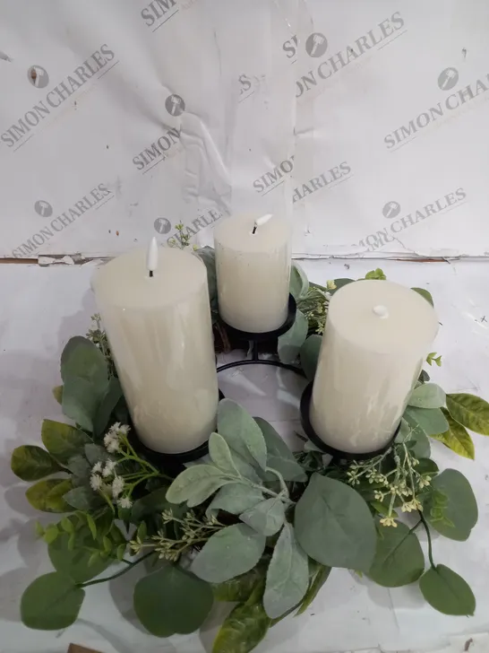 BOXED HOME REFLECTIONS 3 IN 1 FLAMELESS CANDLE WITH WREATH SET - SAGE