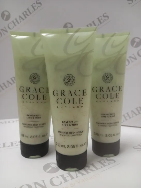 BOX OF APPROX 10 X 238ML GRACE COLE RADIANCE BODY SCRUB - GRAPEFRUIT, LIME & MINT