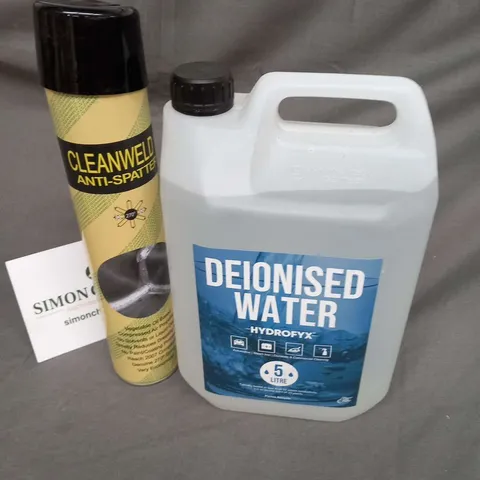 DEIONISED WATER HYDROFYX 5LITRE AND CLEANWELD ANTI SPLATTER 600ML