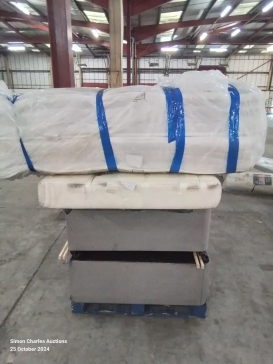 PALLET CONTAINING DIVAN SINGLE BED BASE MATTRESSES AND HEADBOARD ETC. 