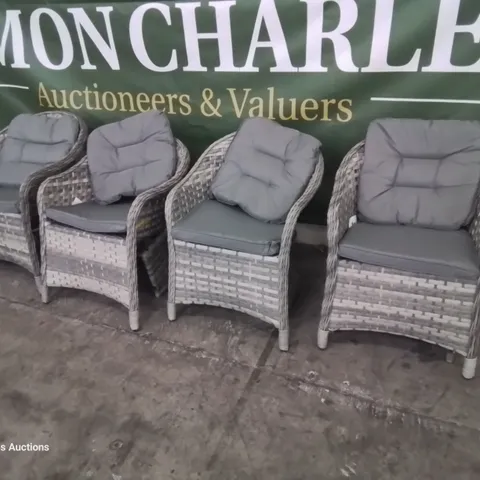 SET OF FOUR KRAMER GREY RATTAN GARDEN CHAIRS WITH CUSHIONS