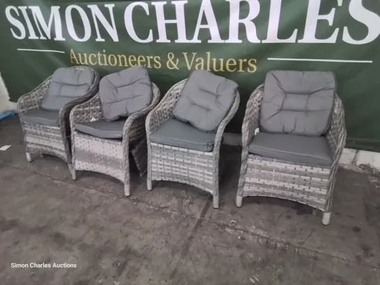 SET OF FOUR KRAMER GREY RATTAN GARDEN CHAIRS WITH CUSHIONS