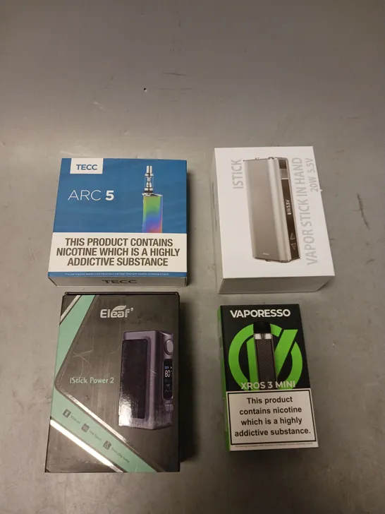 APPROXIMATELY 20 VAPES & E-CIGARETTES TO INCLUDE VAPORESSO XROS 3 MINI, TECC ARC 5, ELEAF ISTICK POWER 2 ETC