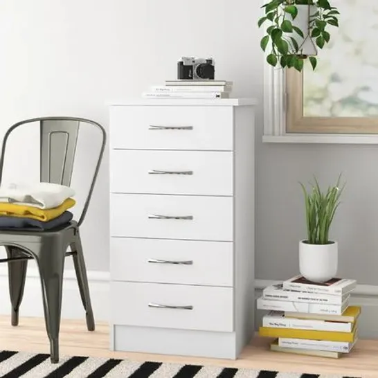 BOXED CARLTON 5 DRAWER CHEST WHITE GLOSS (2 BOXES)